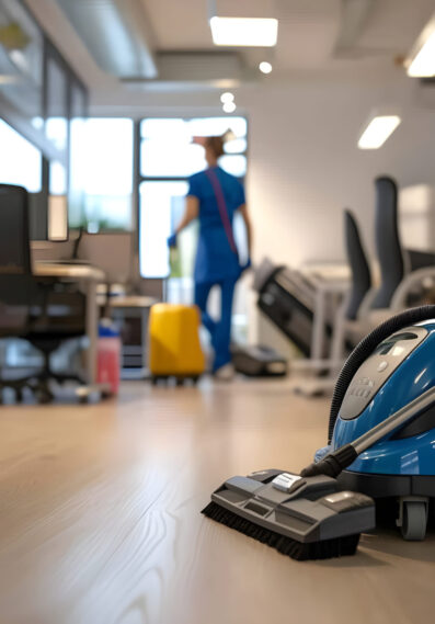 Office cleaning, mop for cleaning and clean floor. concept template for advertising cleaning, office cleaning, sanitary conditions with space for text