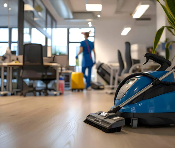 Office cleaning, mop for cleaning and clean floor. concept template for advertising cleaning, office cleaning, sanitary conditions with space for text